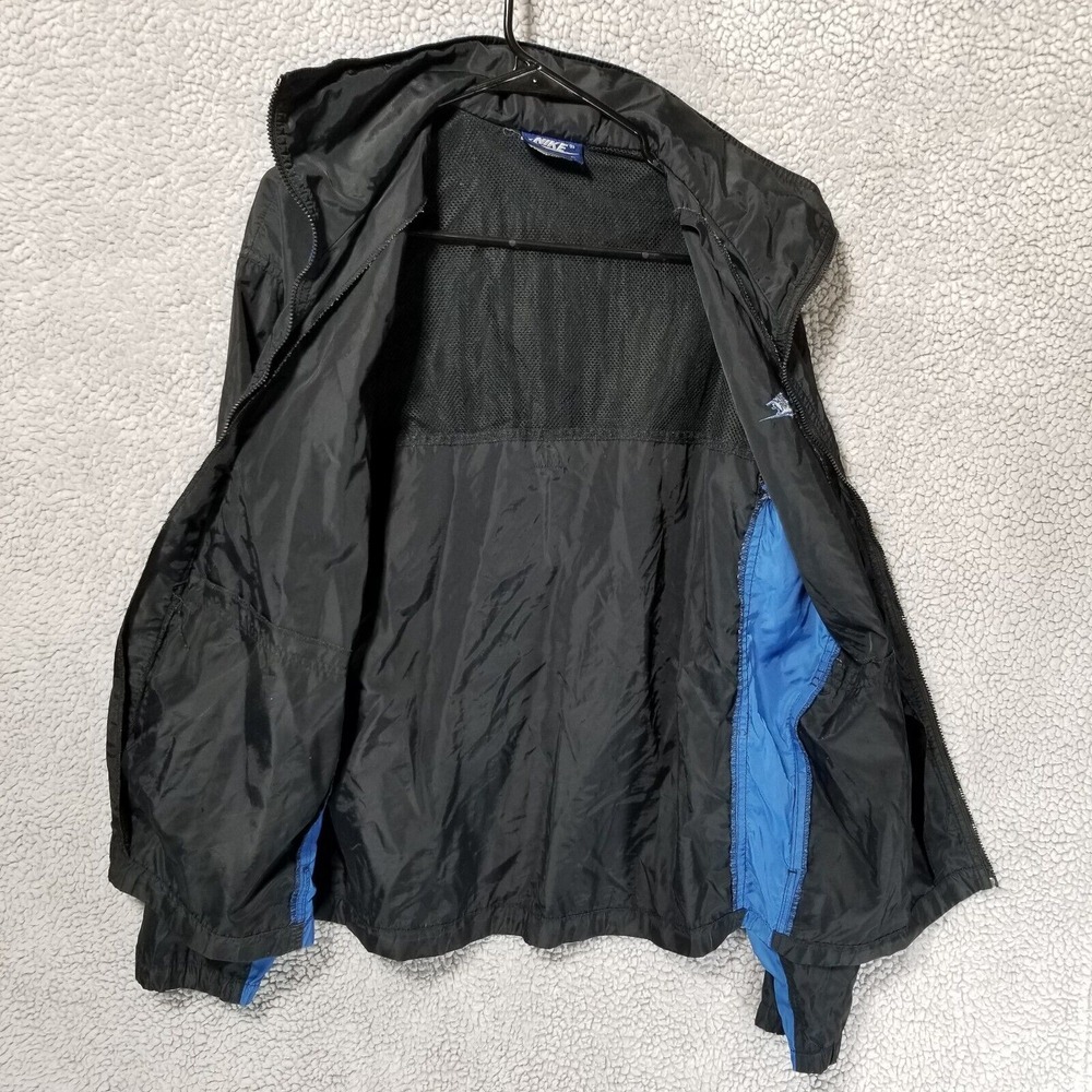 Vintage Nike Jacket Mens Large Blue Black Windbreaker Full Zip With Hood 80s - Picture 3 of 14